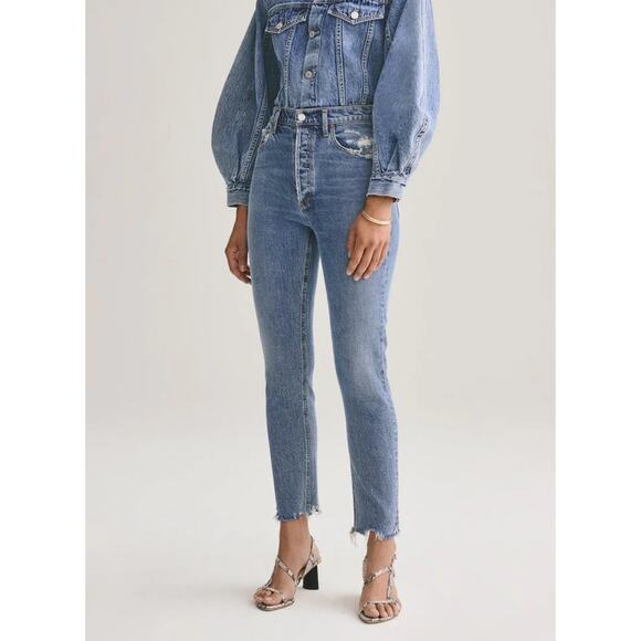 Light Wash Agolde Nico High Rise Slim Fit Jeans Rooted 25 - Picture 2 of 8